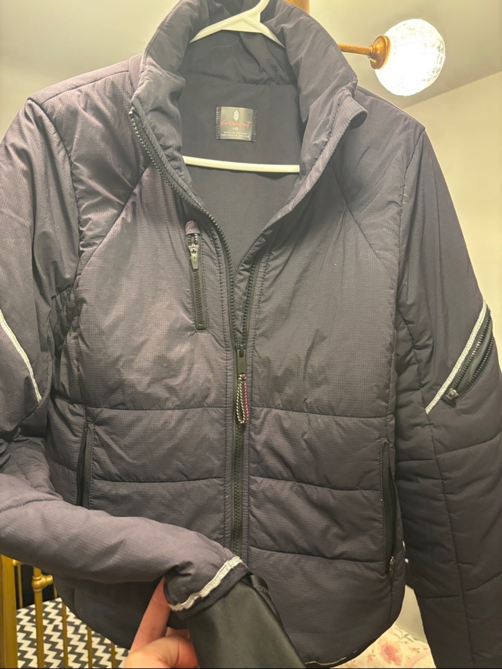 Free People Navy Quilted Bomber Jacket